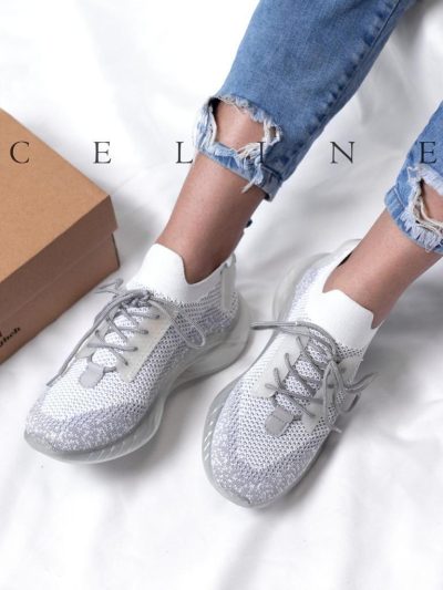 کتونی ورزشی بافتی ژله ای نقره ای